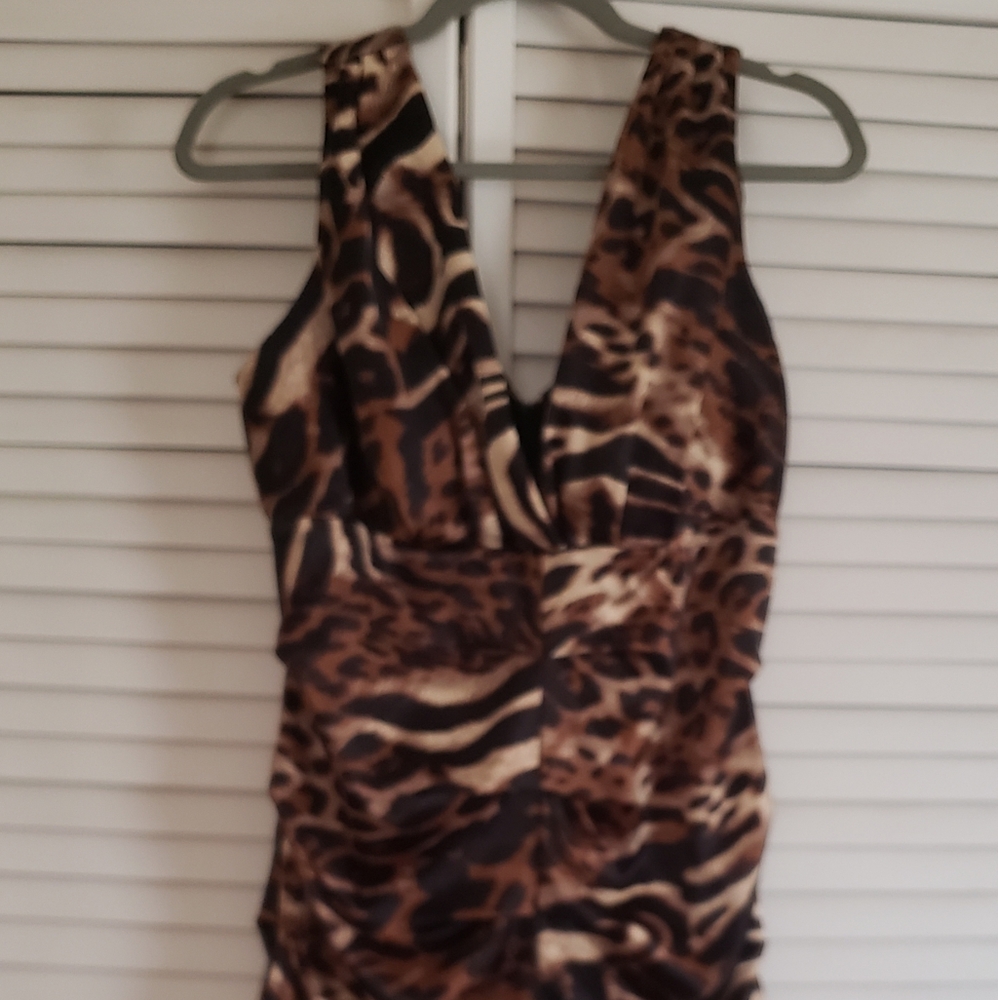 Roulette Animal Print Deep V Dress